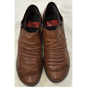 Rieker Boots Womens 37 Louise Slip On Ruched Bootie Low Heels Brown Leather